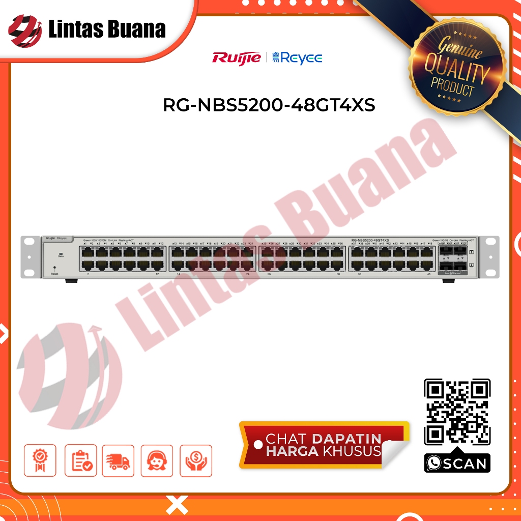Ruijie RG-NBS5200-48GT4XS 48-port Gigabit Layer 2+ Non-PoE Switch, 4 SFP+ Uplink