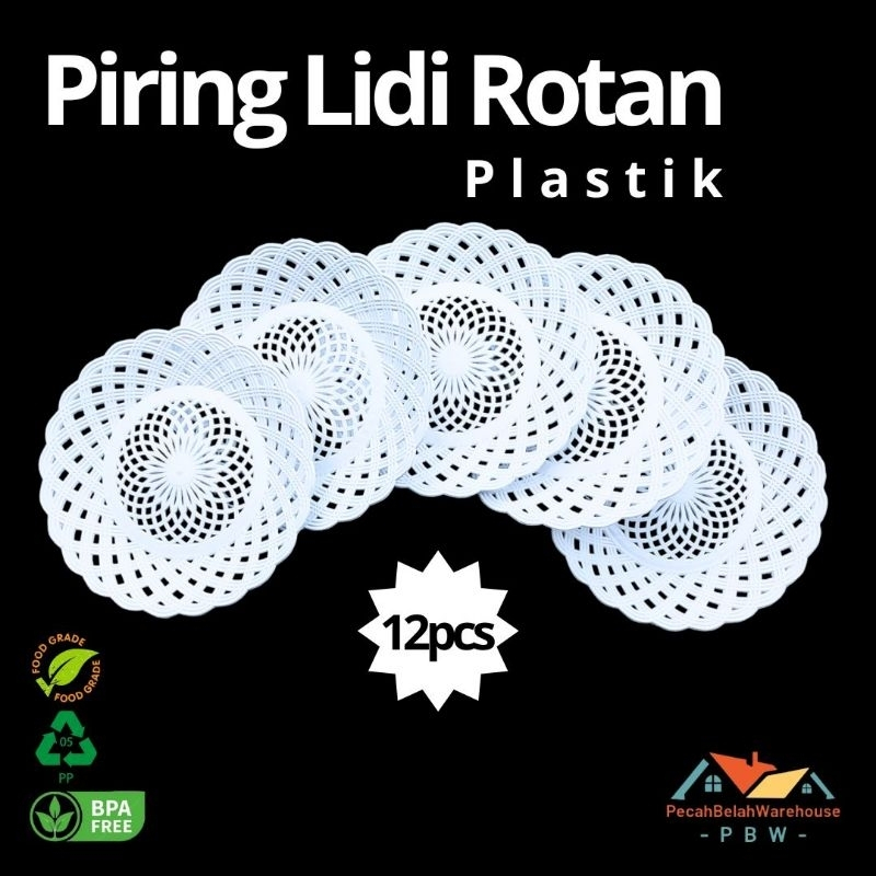 12pcs Piring Lidi Plastik Putih / Piring Rotan Plastik /1 Lusin