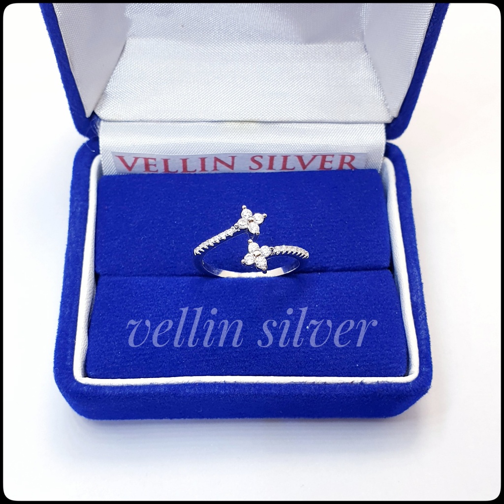 Cincin Perak Wanita Model Bunga 925 Lapis Emas Putih - Cincin Silver 925 Asli