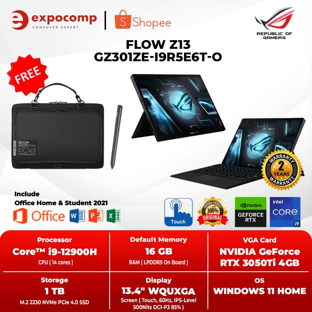 ASUS GAMING ROG FLOW Z13 GZ301ZE-I9R5E6T-O BLACK CORE i9-12900