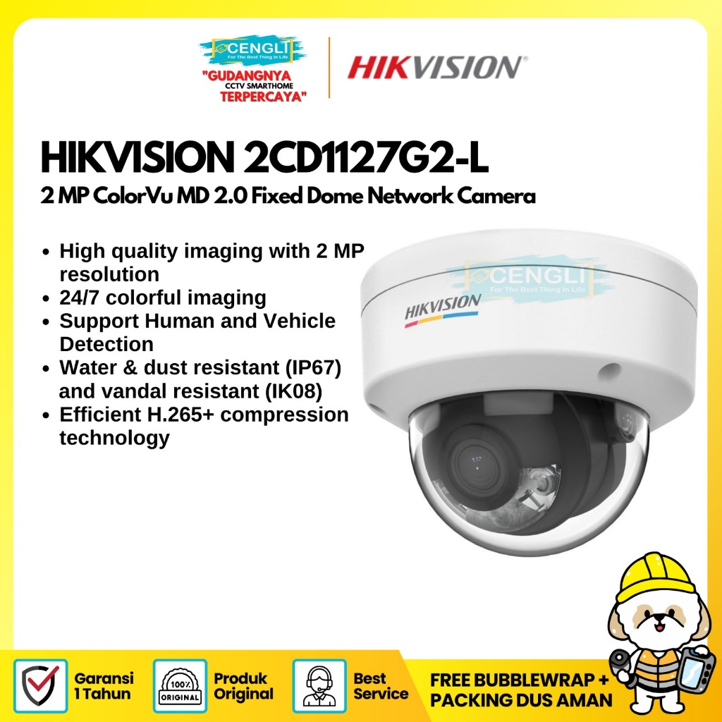 Ipcam Hikvision 2mp DS-2CD1127G2-L ColorVu Fixed Dome Camera