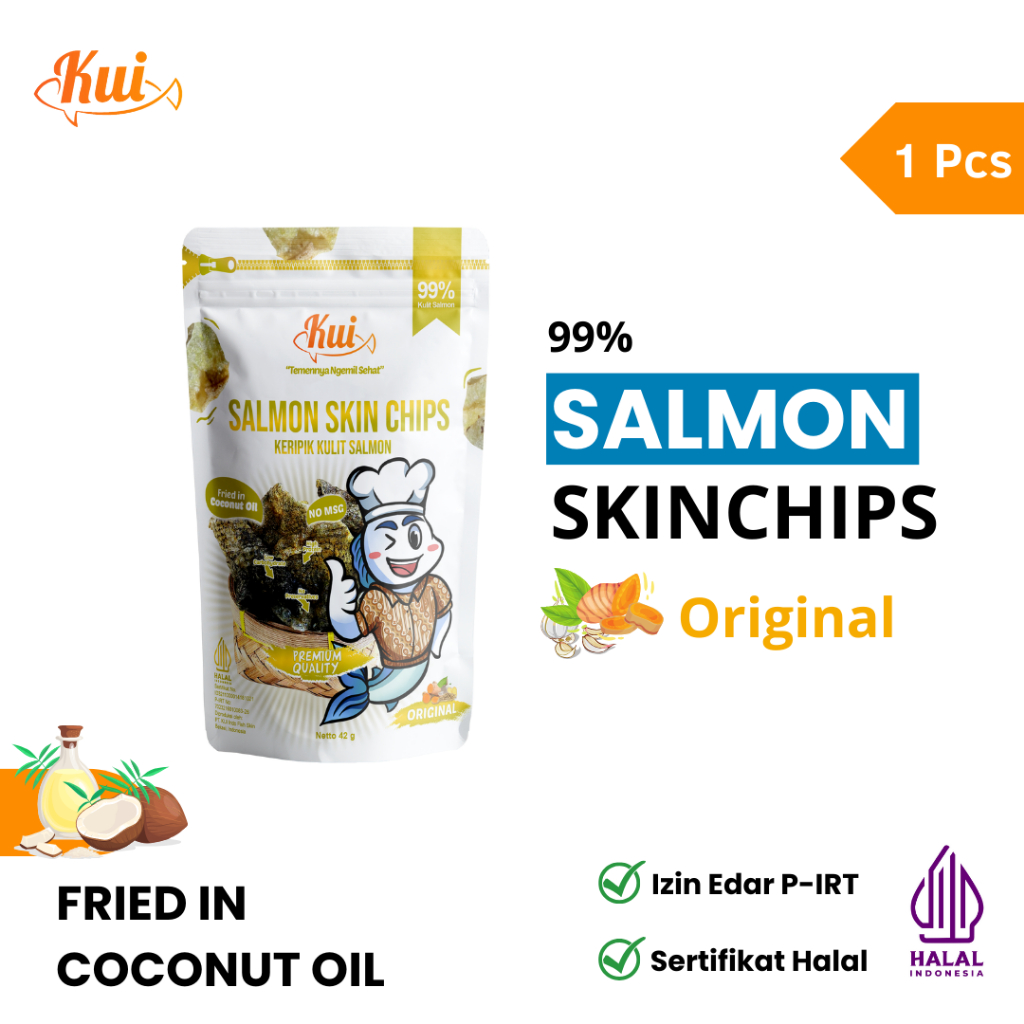 

KUI Salmon Skin Non Msg & Pengawet / Cemilan Sehat Keripik Kulit Ikan Salmon Tanpa Tepung / Original