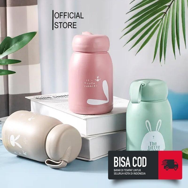 [blisaja store] Botol Minum Kaca Bening Termos Rabbit 320ml CUTE IMUT | motif rabbit/ gelas kaca Had