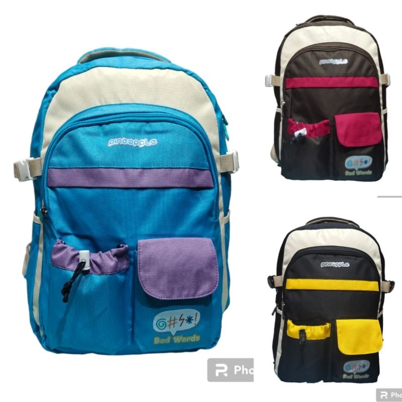 Tas Ransel laptop sekolah Pineapple Original free raincover