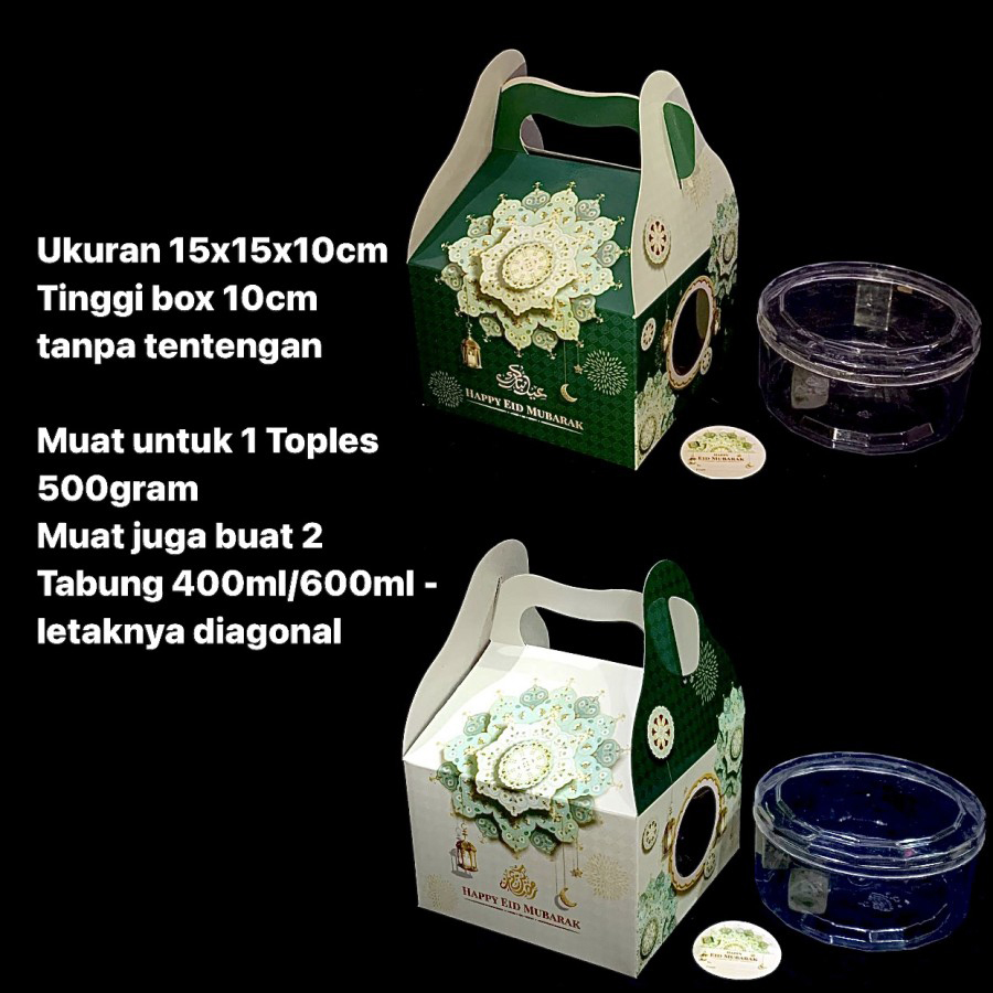 

5 pcs Box Jinjing 1 Toples 500gr Lebaran Kardus Tenteng Kue Kering Packaging Idul Fitri Ukuran 15x15x10 cm