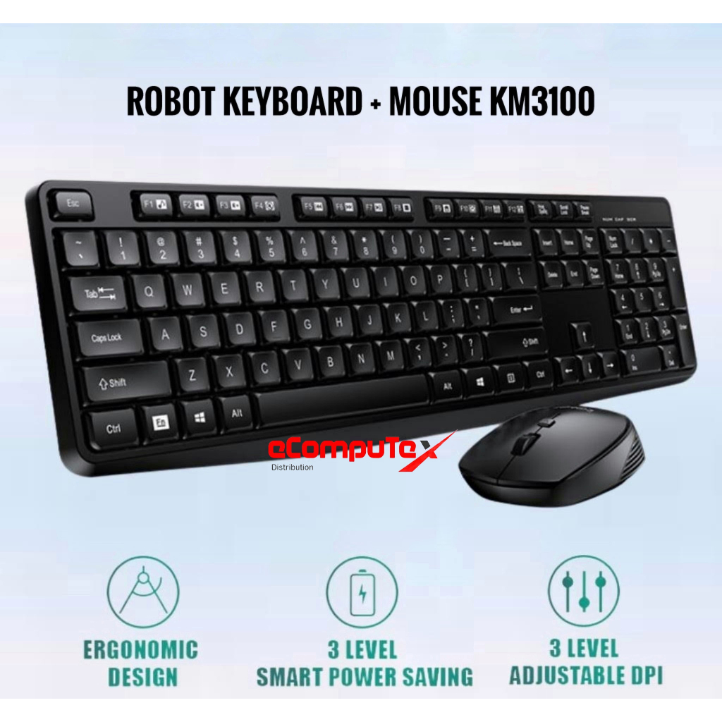 ROBOT KEYBOARD + MOUSE KM3100 WIRELESS COMBO SET KM 3100 / KM-3100 ORIGINAL -GARANSI RESMI