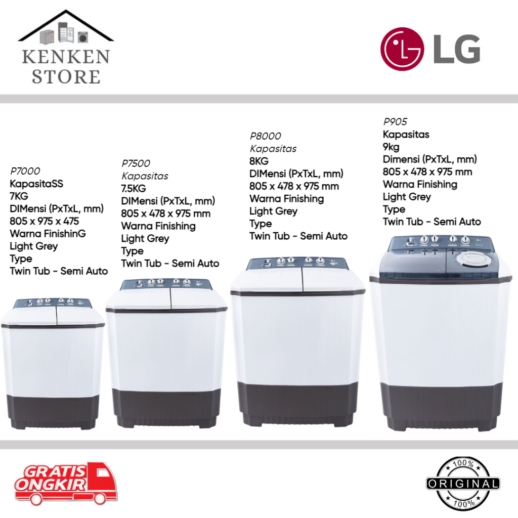 MESIN CUCI LG 2 TABUNG P7000 7KG/ P7500  7,5KG/ P8000N8KG /P9050RTB9KG