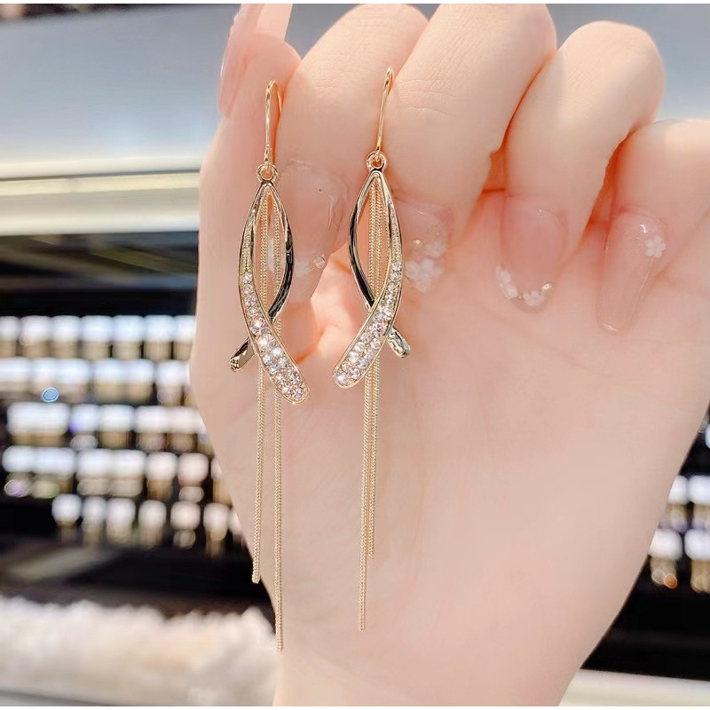 PREMIUM Anting Hijab Panjang Wanita Korea Model Juntai Warna Gold Emas Giwang Jilbab Hook Earrings