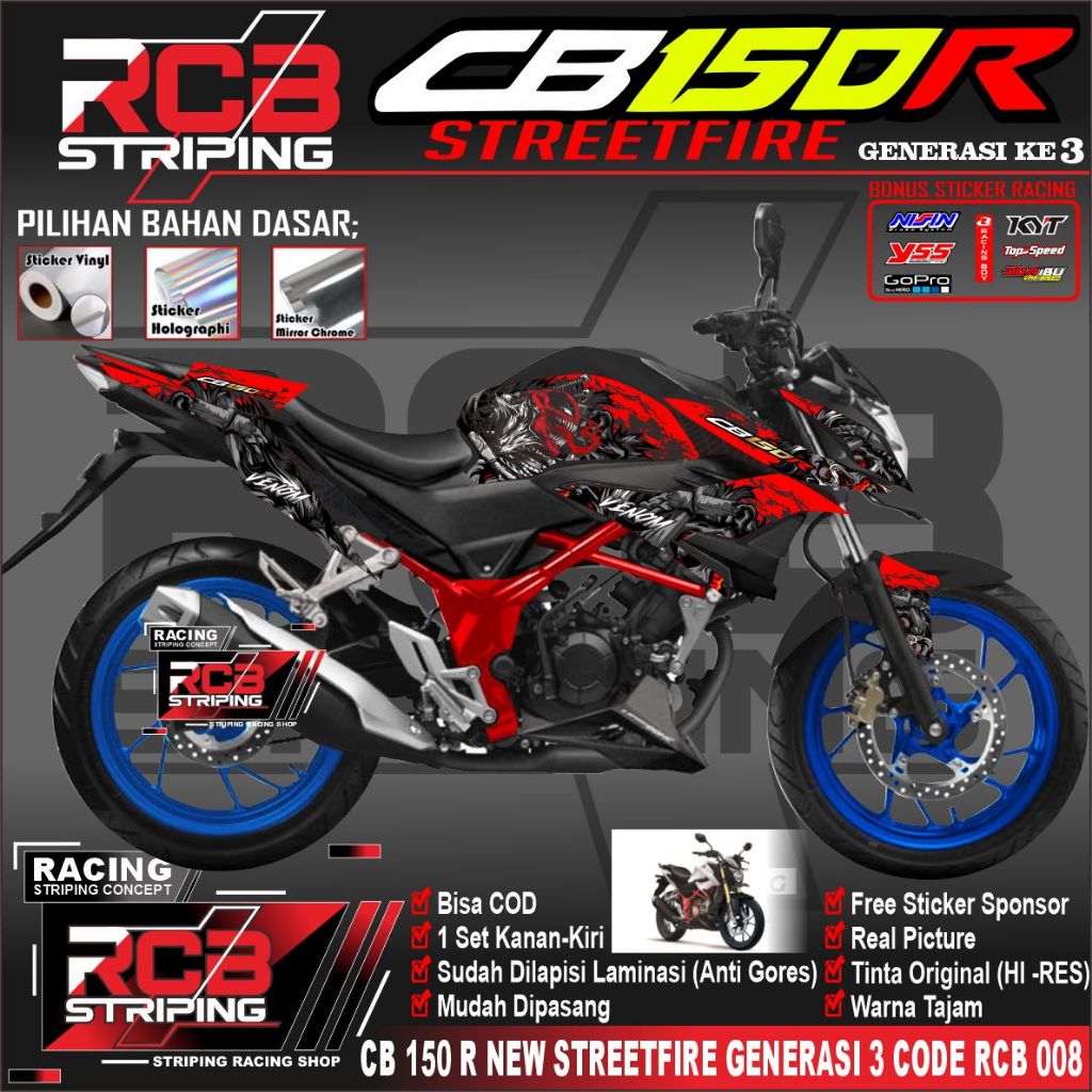 STRIPING CB150R STREETFIRE - STIKER CB150R V3 - STRIPIN G CB150R NEW V3 VARIASI CB V3 VENOM RCB 008