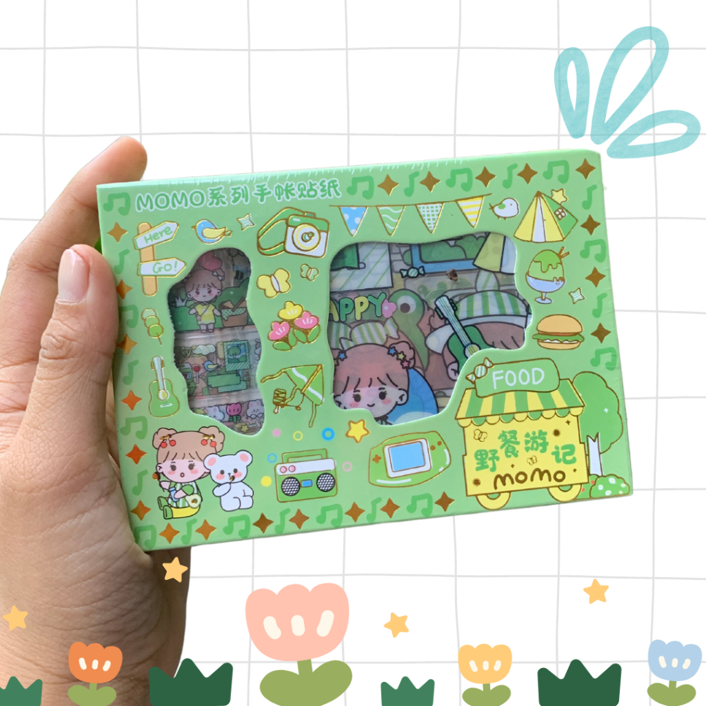 

(GREEN) STICKER SET KOTAK KARAKTER KARTUN MOMO STIKER DIY DEKORASI AESTHETIC STIKER WASHTAPE STIKER LUCU