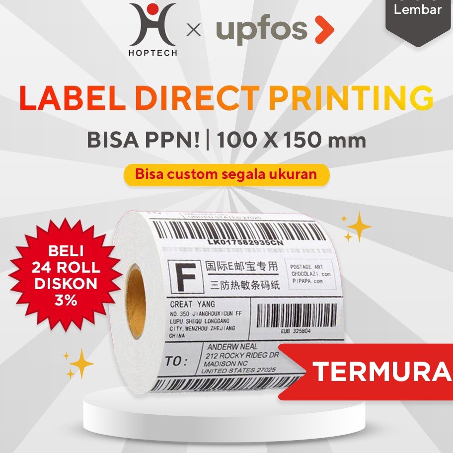 

Ready Stok Kertas Thermal Label Barcode 1 x 15 mm ukuran A6 isi 5pcs
