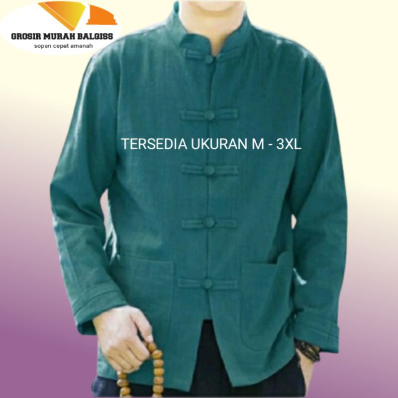 Baju Koko Pria Lengan Panjang Jumbo Dewasa Premium Terbaru 2024 Kemeja Muslim Cowok Cheongsam