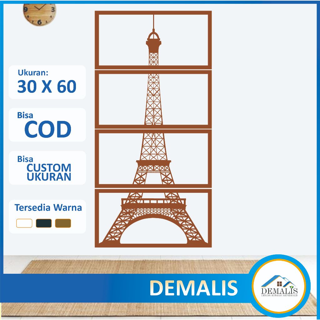 Hiasan Dinding Tempel Aesthetic  Kayu Unik Mewah Motif Menara Eifel Untuk Dekorasi Pajangan Ruang Ta