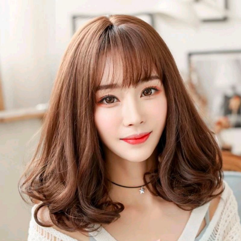 Wig Wanita Rambut Pendek Sebahu Model Bob Curly Rambut Palsu Bob Ikal Bergelombang