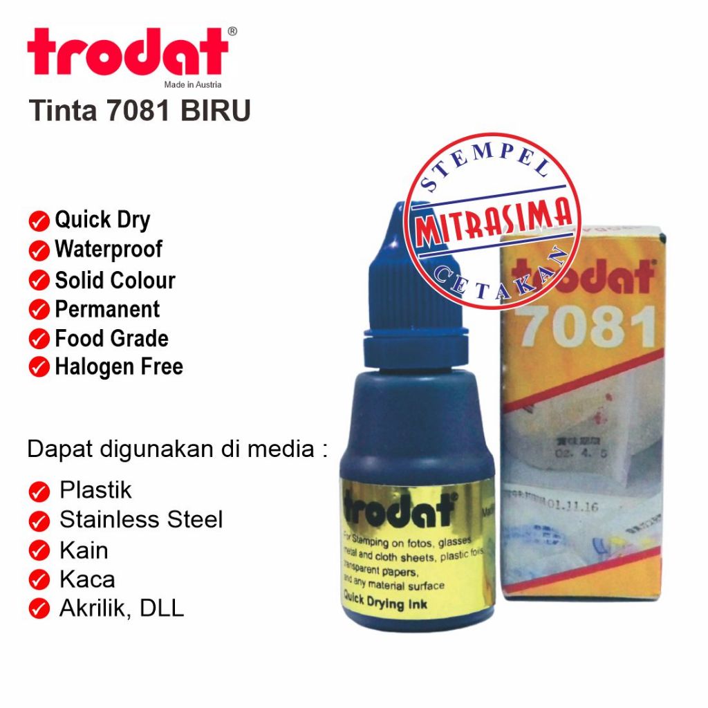 

Tinta untuk plastik, kaca, keramik Trodat 7081 warna Biru