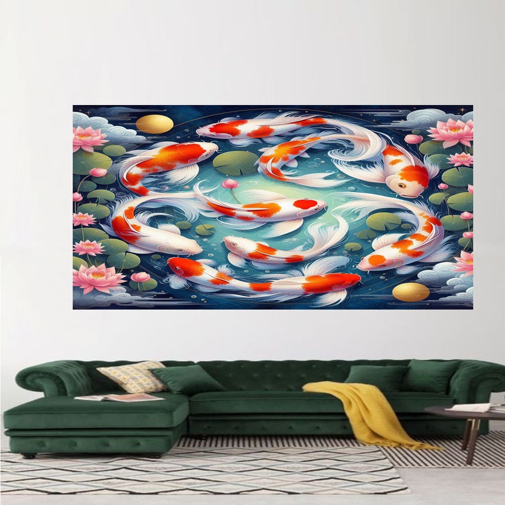LUKISAN CETAK IKAN KOI BEAUTIFUL FENGSHUI 3399Y,TANPA BINGKAI,BISA BAYAR DITEMPAT COD