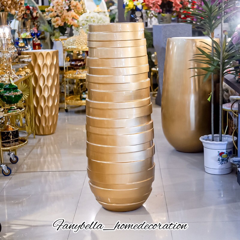 Guci Vas Bunga Keramik Besar   Emas Gold Coklat Silinder Porselen Dekorasi Rumah Set/FANYBELLA