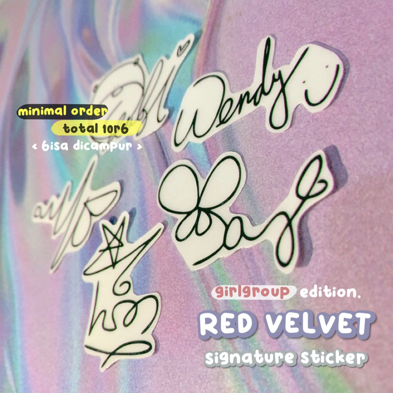 

red velvet signature sticker ♡ stiker transparan ttd tandatangan kpop girlgroup idol bae irene wendy seulgi joy yeri