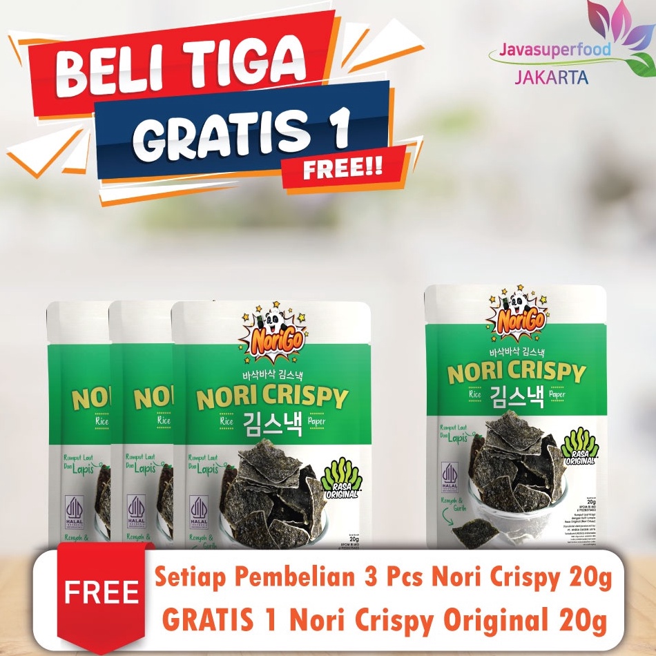 

Splash BELI 3 GRATIS 1 Norigo Nori Crispy Seaweed Snack 2g Rumput Laut Halal