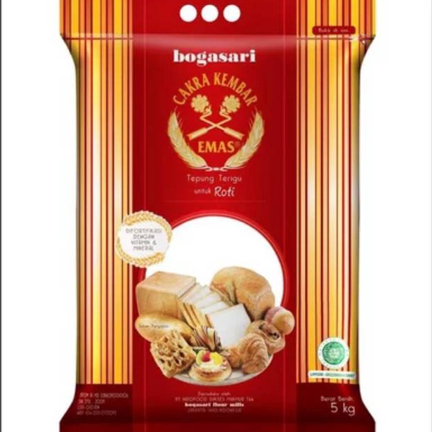 

TERBARU Tepung Terigu Cakra Kembar Emas Bogasari Roti 5 kg