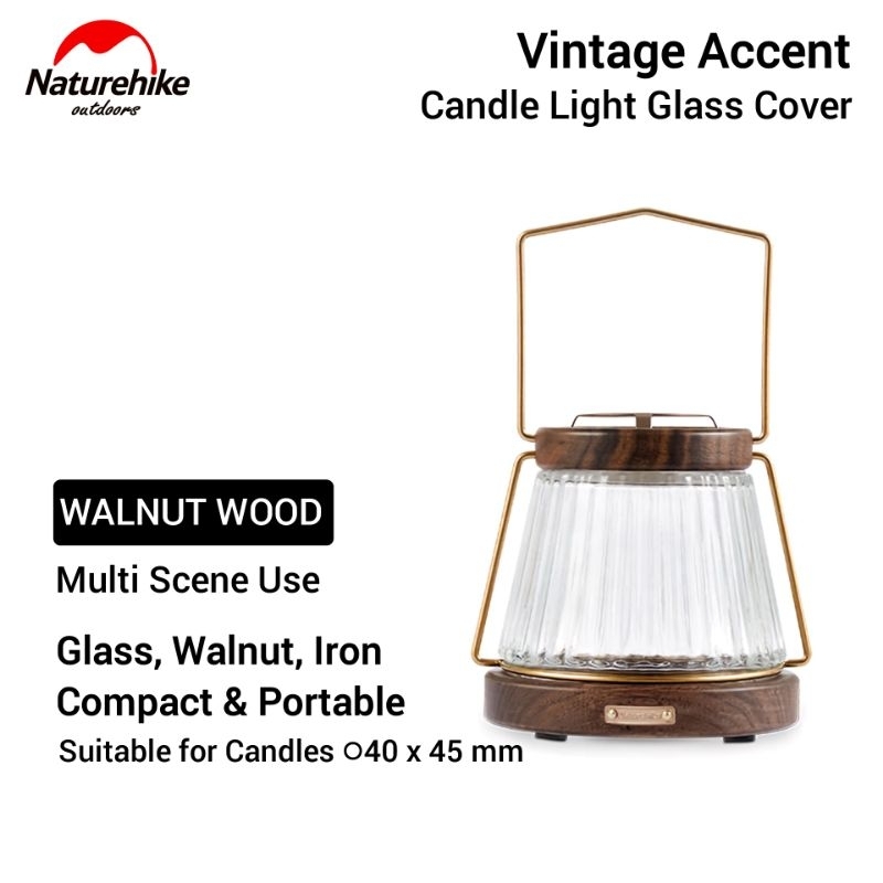 HOLDER WADAH TEMPAT COVER LENTERA LILIN NATUREHIKE CNH22DQ018 RETRO VINTAGE CLASSIC WALNUT WOOD GLAS