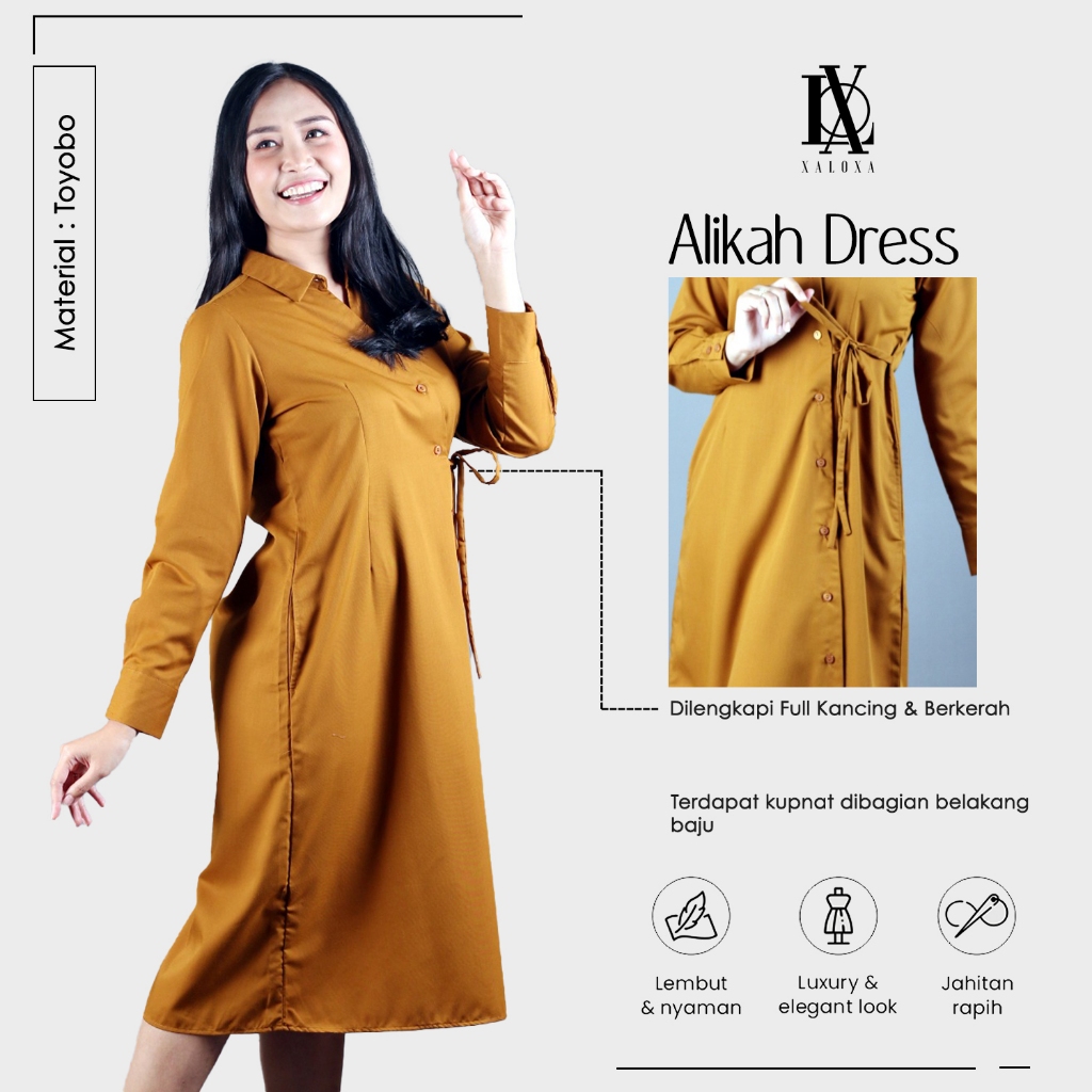 XALOXA ALIKAH DRESS | Dress kemeja Wanita Bahan TOYOBO | Size Reguler