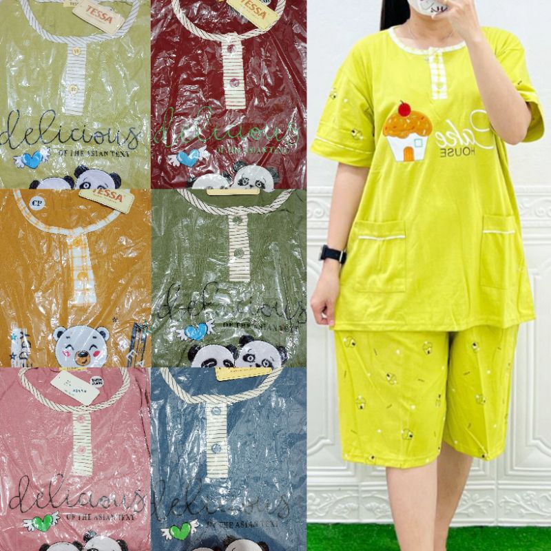 BAJU TIDUR KULOT TESSA IMPORT / SETELAN PIYAMA 3PER4 JUMBO TESSA / PIYAMA XXL 3PER4