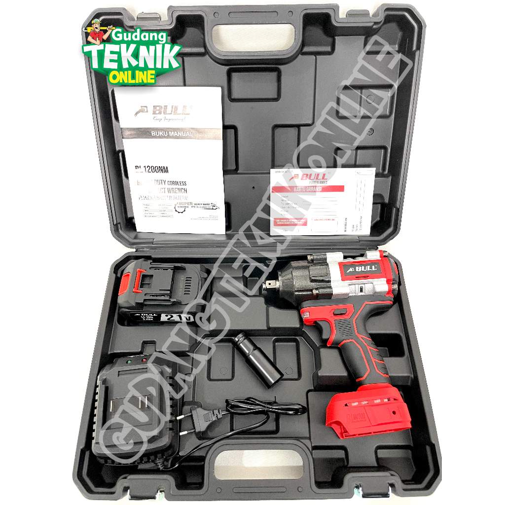 Impact Wrench CORDLESS BULL SUPER BL1200NM HD 21V Mesin Bor Buka Baut Impek Wrench Truck Truk BULL