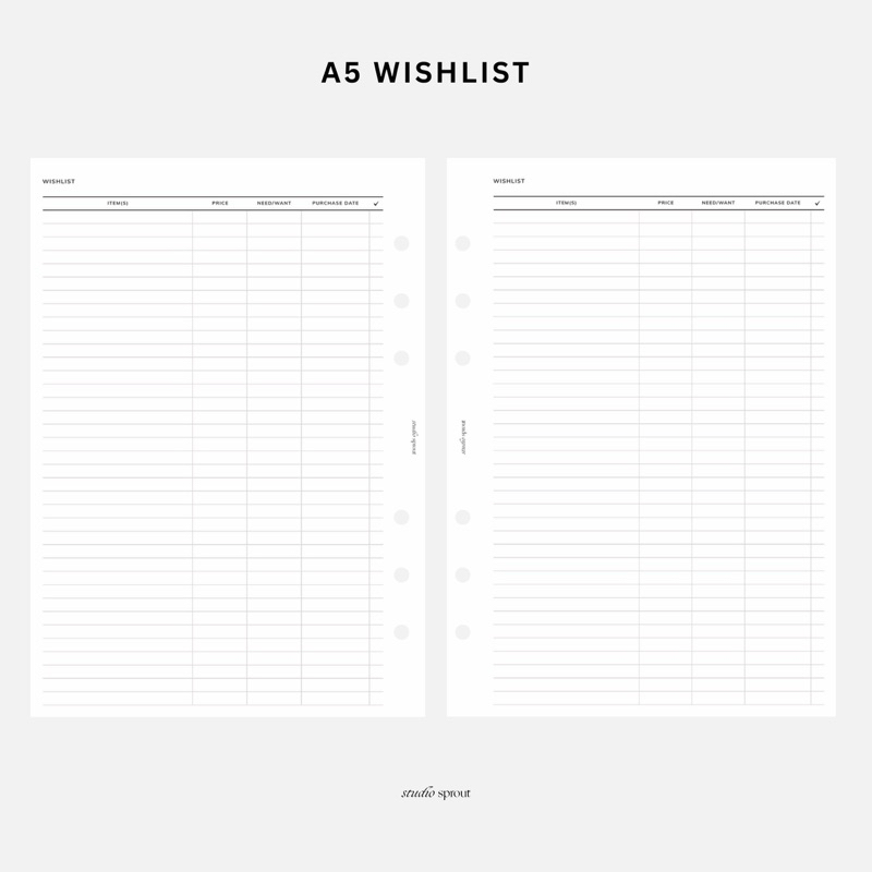 

A5 Wishlist - Loose Leaf Kertas Isi Binder Insert Refill
