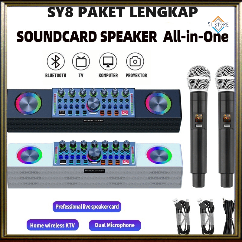 SL HOME KTV SPEAKER  BLUETOOTH SY8 2MIC LIVE SOUNDCARD PORTABLE OUTDOOR