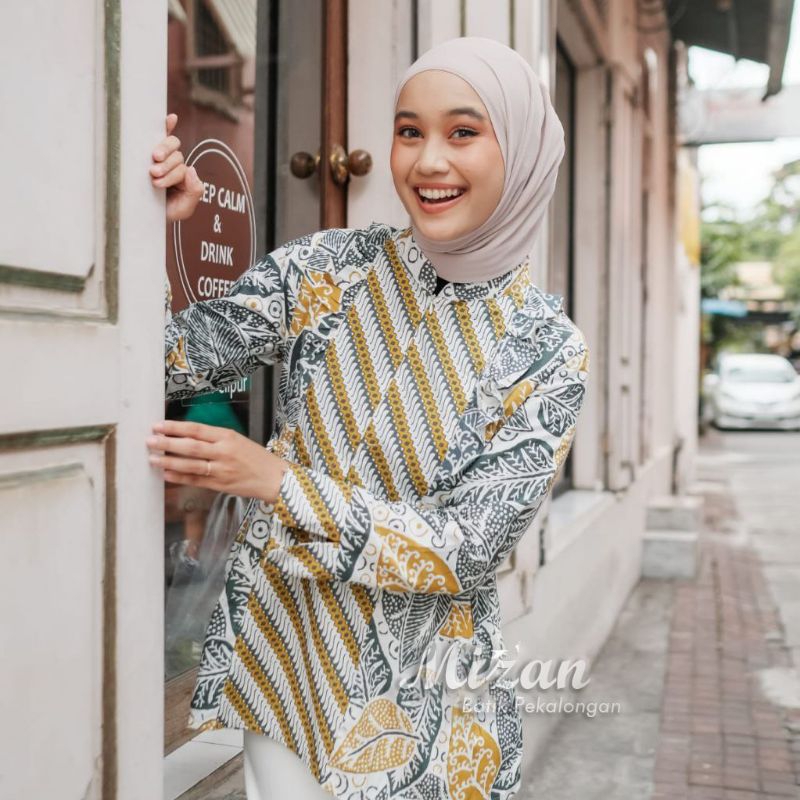 BLOUSE BATIK ATASAN WANITA FORMAL MODERN LENGAN PANJANG/ BLUS BATIK BIGAZA STANDAR JUMBO/ BLUSS BATI