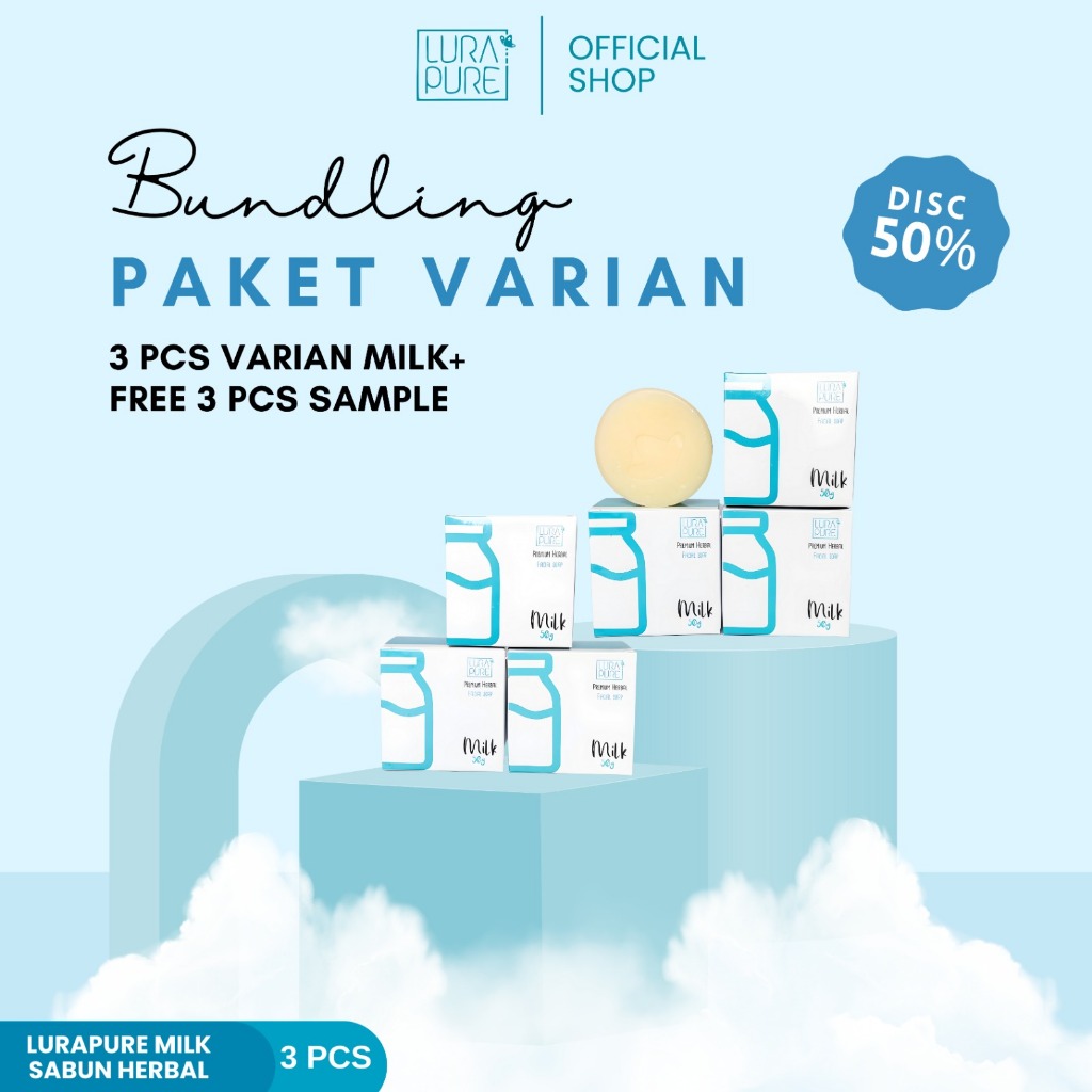 Sabun Pemutih Herbal Lurapure Milk Isi 3 pcs Brightening Skincare | Untuk Wajah Kering dan Kusam | B