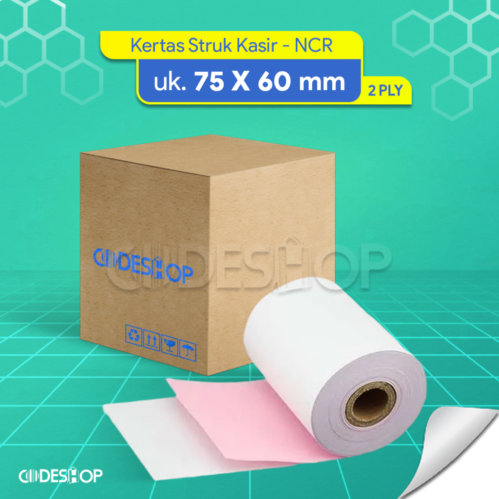 

Kertas NCR 2 Ply Ukuran 75 x 60mm 1 Dus Isi 100 Roll