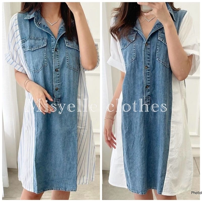MICHELLE CLOTHES DRESS WANITA KATUN KOMBINASI DENIM