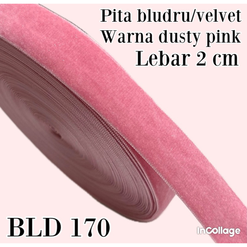 

per rol 15 meter pita bludru velvet warna dusty pink lebar 2 cm