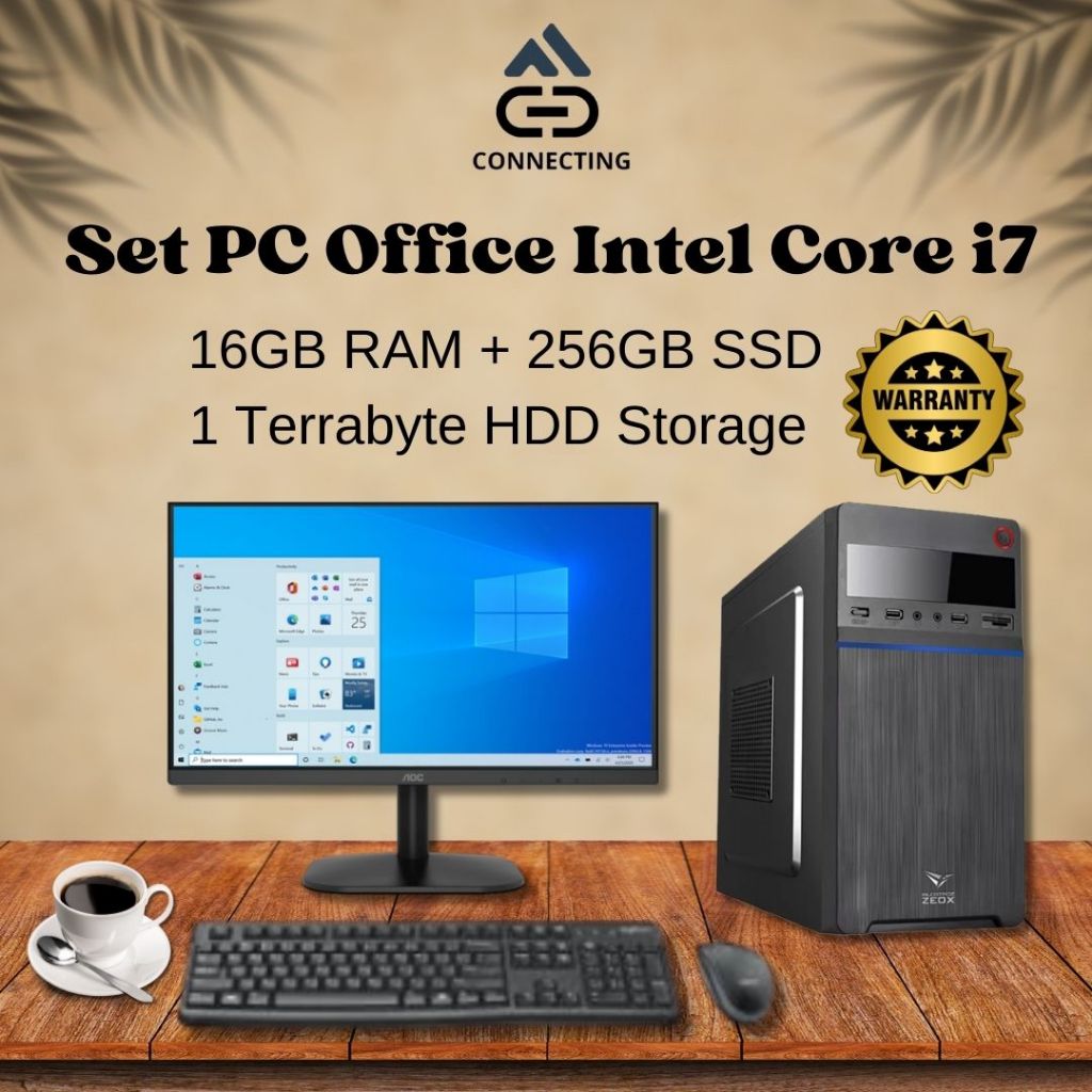 Set PC Komputer Intel Core i7 RAM 16GB SSD || Frameless