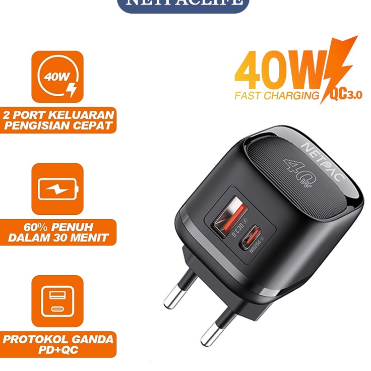 hH NetpacLife 4W Charger Quick Charger QC3 TypeCUSB PD Kepala Charger iphone oppo xiaomi Samsung Ipad