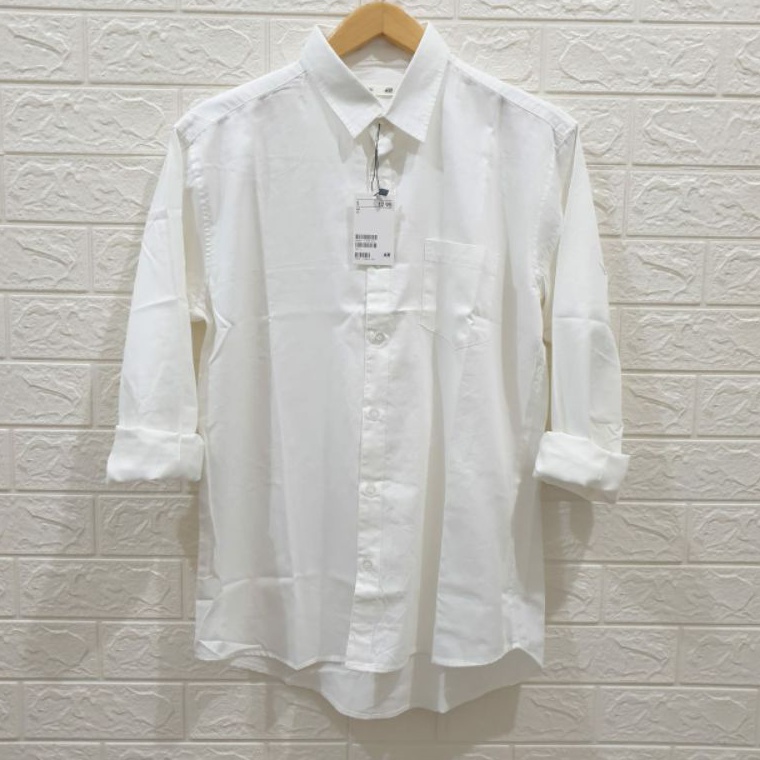 NEW Kemeja Pria Panjang HM Putih  Kemeja Lengan Panjang Soft Twill  Kemeja Casual Pria Putih Polos