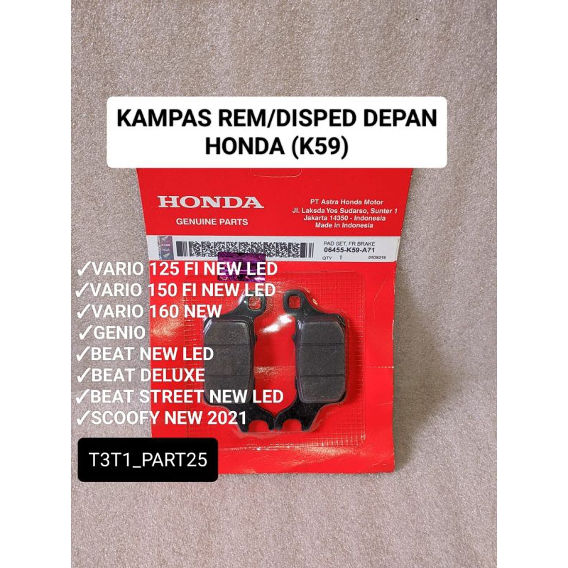 kampas rem depan (K59) Vario 125/150/160 new led/Genio/beat led/Scoopy new 2021/beat deluxe/beat str