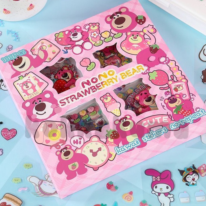 

PROMO SALE KKM Sticker LOTSO Karakter Beruang Strawberry Aesthetic isi 1 Lembar 1 Box Waterproof Stickers