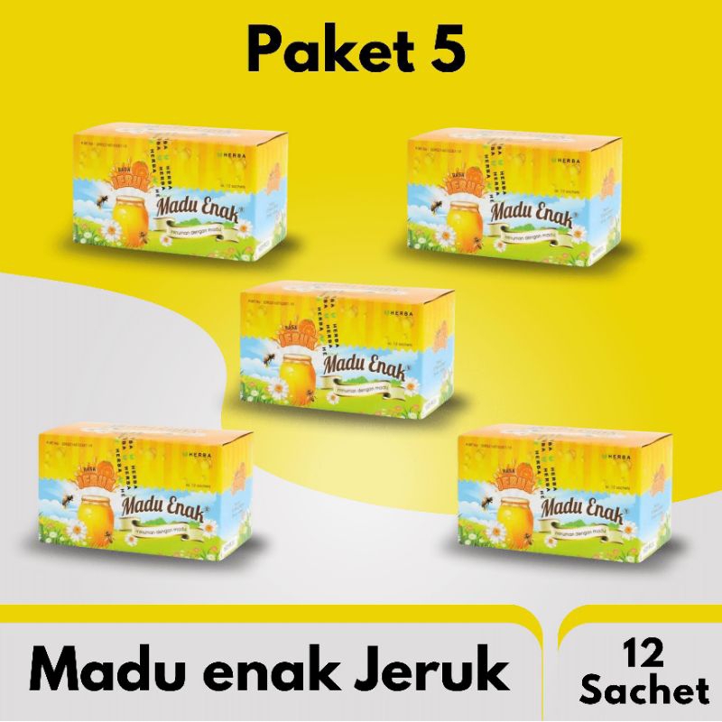 

Paket 5 box Madu Enak Rasa Jeruk Box (12 Sachet @ 20gr)