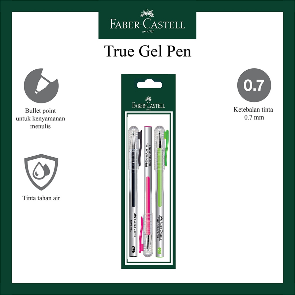 

Pulpen Faber Castell True Gel Set 3 / Kemasan Pouch / Black Pink Green