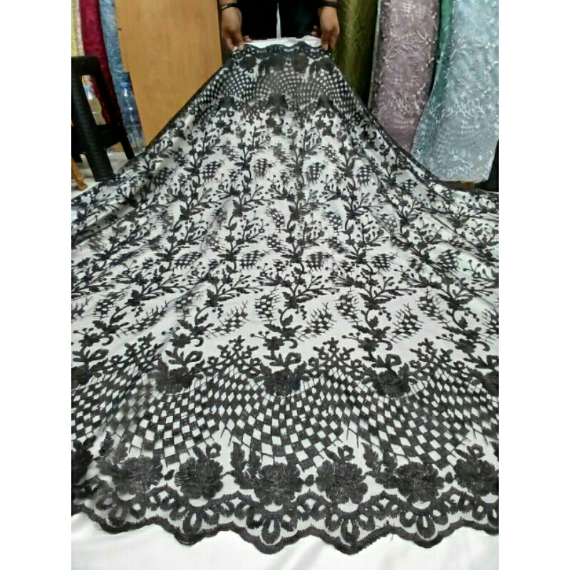 Kain Tille bordir motif baru/ kain brokat kebaya dan gamis/bakal wisuda