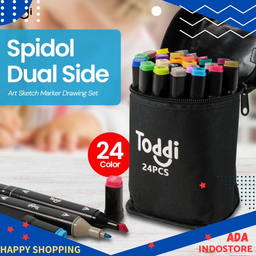 

Spidol Dual Side Fine Art Brush Art Marker Set 1.0 and 6.0mm Tip Spidol Sisi Ganda Bolak Balik 24 Warna