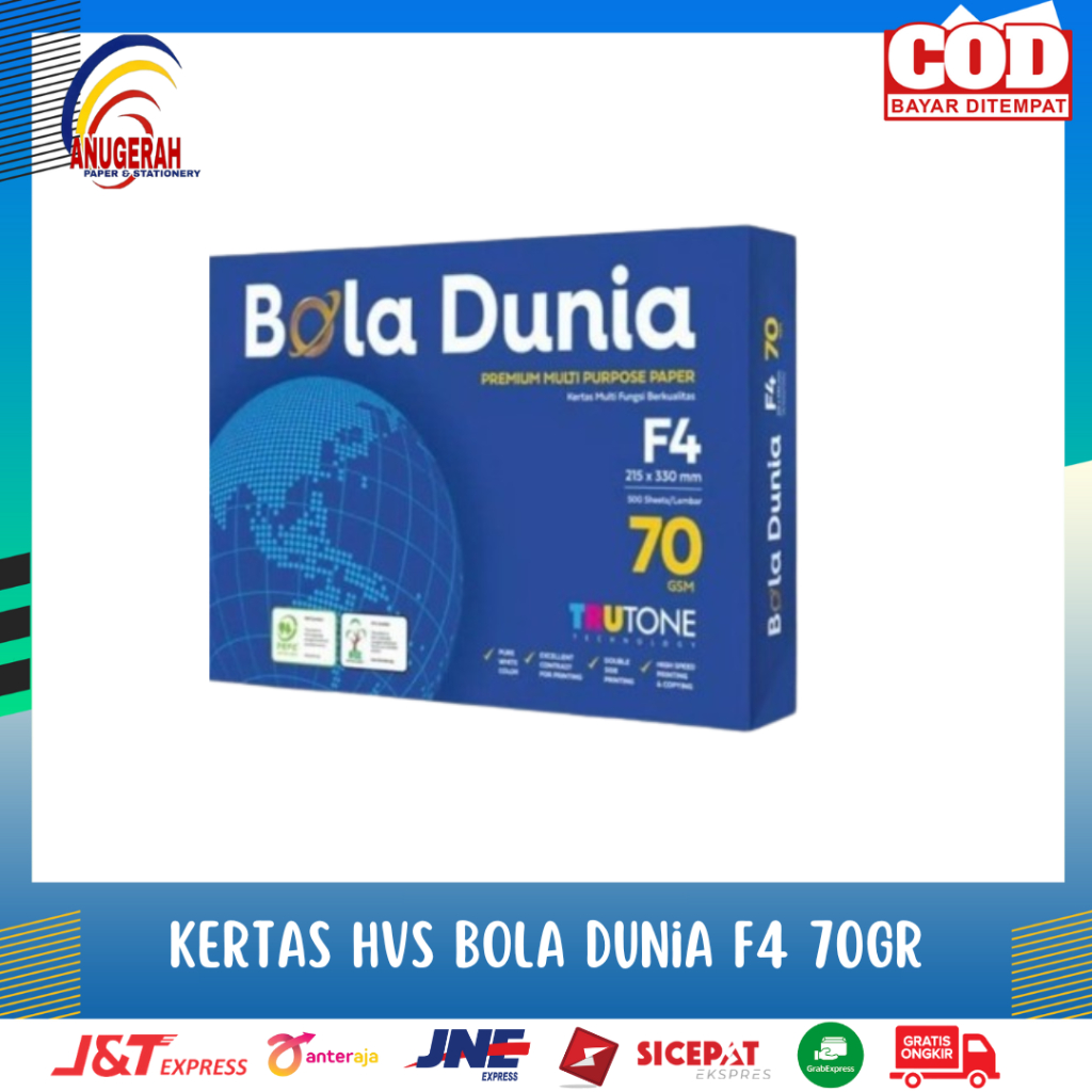 

BOLA DUNIA KERTAS FOLIO 70GR 21.5X33 (RIM)