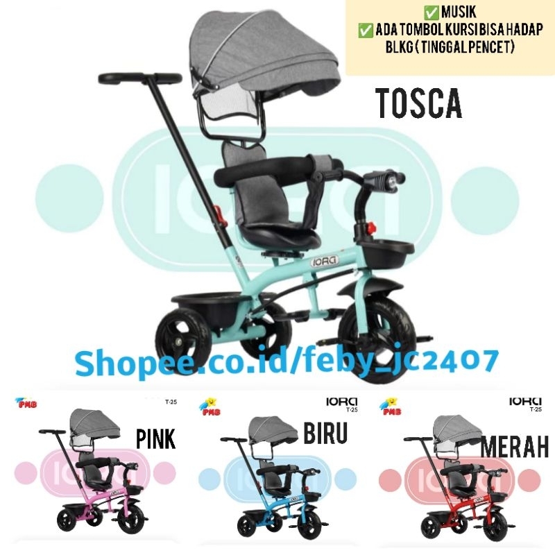 Sepeda roda tiga anak PMB Iora t 25 T25 dan T 33 t33 t 35 t35 kanopi musik lampu kursi hadap belakan