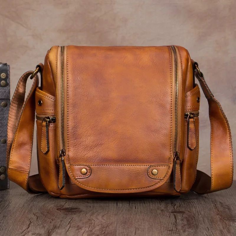 Retro Kulit Asli Pria Tas Pria Bahu Messenger Tas Pria Kapasitas Besar