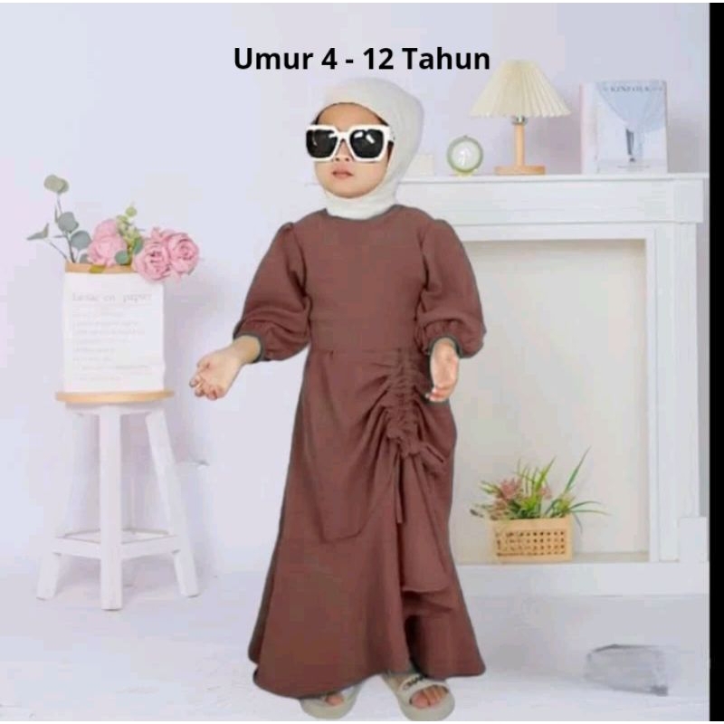 Baju Gamis Anak Perempuan Umur 4 Sampai 12 Tahun Model Serut Depan Crinkle Terbaru