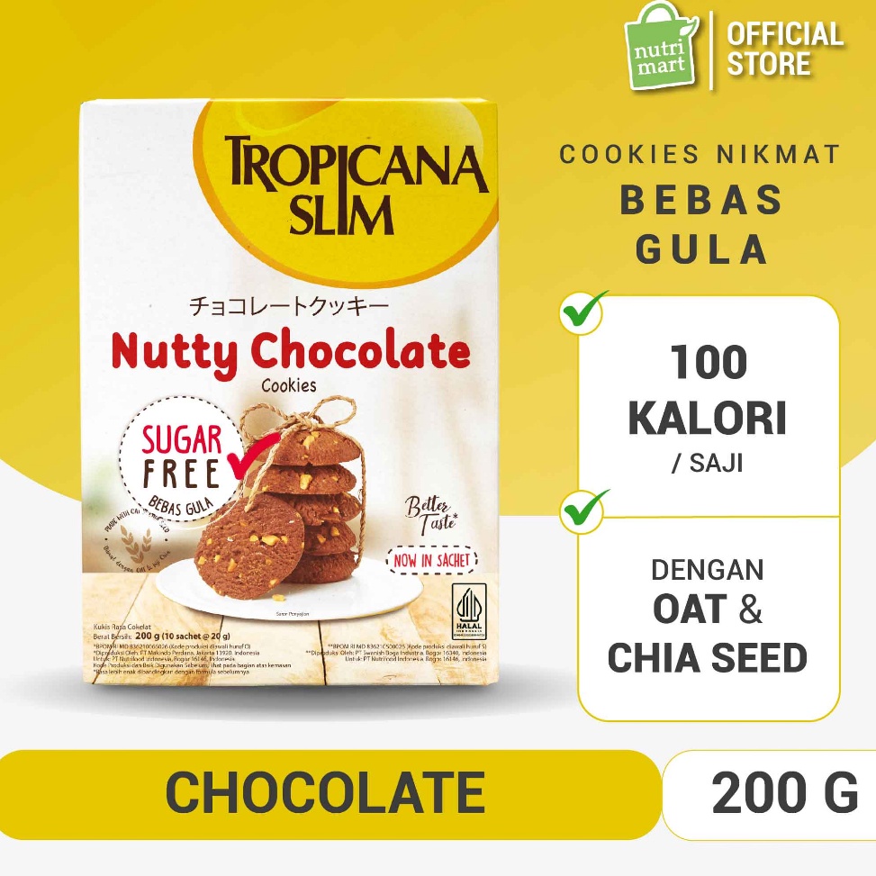 

DISKON Tropicana Slim Nutty Cookies Chocolate 2gr Snack Biskuit Diet Rendah Kalori Bebas Gula