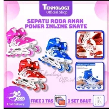 Sepatu Roda Anak POWER Inline Skate /Sepatu Roda Bajaj /Free Tas, Baut, Kunci L